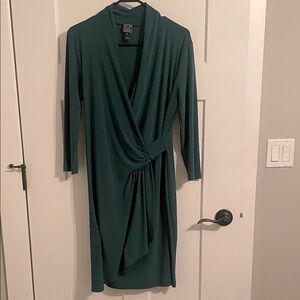 CLARA SUNWOO Green Long Sleeve Wrap Dress